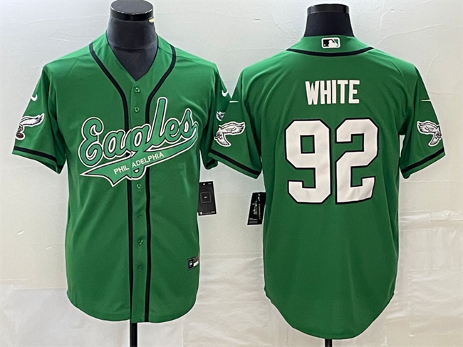 Men's Green Philadelphia Eagles #92 Reggie White Cool Base Stitched Baseball Jersey